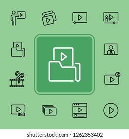 Vlogging line icon set. Set of line icons on white background. Video production concept. Video folder, editing, playlist. Vector illustration can be used for topics like production, vlogging, cutting 