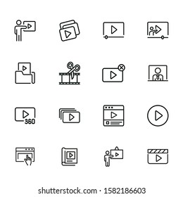 Vlogging Line Icon Set. Set Of Line Icons On White Background. Video Production Concept. Video Folder, Editing, Playlist. Vector Illustration Can Be Used For Topics Like Production, Vlogging, Cutting
