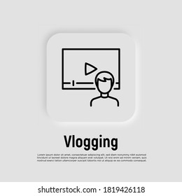 Vlogging Thin Line Icon. Video Vlog, Streaming, Self Selling. Social Media. Vector Illustration.