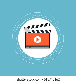 Vlogging, video marketing and online promotion flat vector illustration design. Vlog, video mesaging, video tutorials, advertising, online trainings and courses. Design for web banners and apps
