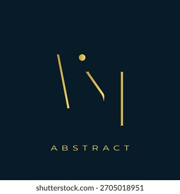 Diseño Abstractas del logotipo dorado de VM. Abstractas composición de símbolos de oro sobre un fondo azul marino oscuro
