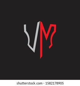 VM Abstract logo monogram with shield elements isolated on black background