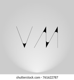 VM Black thin minimalist LOGO Design with Highlight on Gray background.