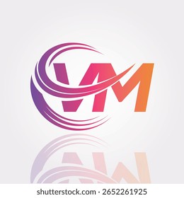 Logotipo do Monograma do redemoinho do gradiente criativo da VM - Design moderno da marca da letra abstrata para a marca profissional e a identidade digital