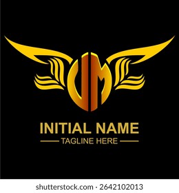 VM Golden Wing Emblem Logo with elegant gold wings, sleek and modern design. Ideal for branding, creative projects, luxury businesses, or artistic ventures.