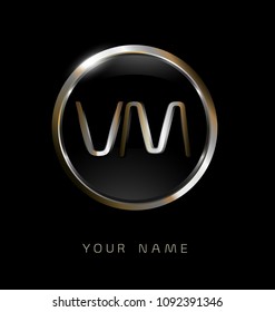 VM initial letters with circle elegant logo golden silver black background