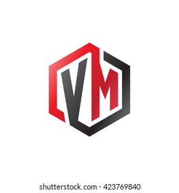 VM initial letters looping linked hexagon logo red black