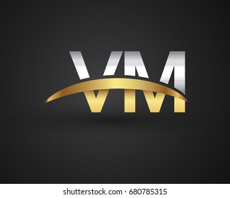 VM initial logo company name colored gold and silver swoosh design. vector logo for business and company identity.
