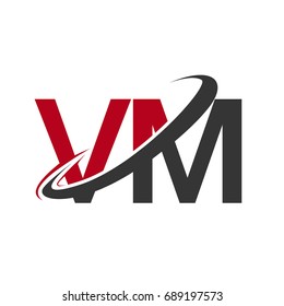 VM initial logo company name colored red and black swoosh design, isolated on white background. vector logo for business and company identity.