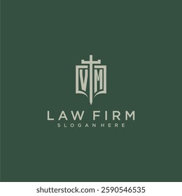 VM initial monogram for law firm with sword and shield logo image