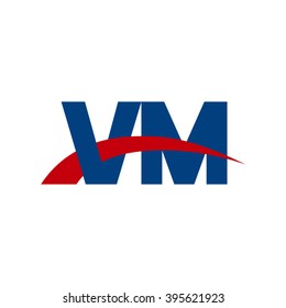 VM initial overlapping swoosh letter logo blue red
