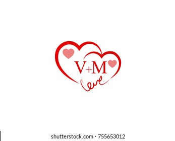VM Initial wedding invitation, love logo template vector