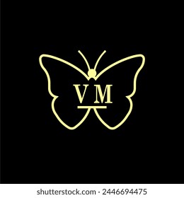 VM Initials Luxury Butterfly logo Vector illustration
