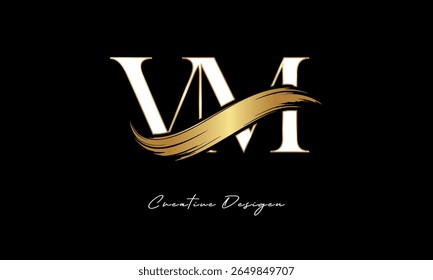 VM Letter Monogram Logo – Elegant Gold Brush Stroke Letter mark for Luxury Branding, Fashion, Boutique  Premium Identity Design
