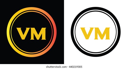 VM letters icon design template elements in abstract background logo, design identity in circle, alphabet letter