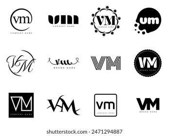 VM logo company template. Letter v and m logotype. Set different classic serif lettering and modern bold text with design elements. Initial font typography. Collection trendy business identity.