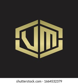 VM Logo monogram with hexagon shape and piece line rounded design tamplate on gold colors