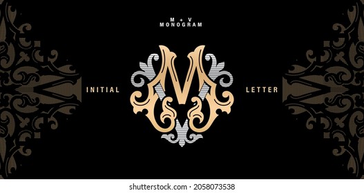 VM monogram classic style, MV initial Wedding of minimalist model, elegance applicable for invitation, letterpress, jewelry, boutique and creative templates.