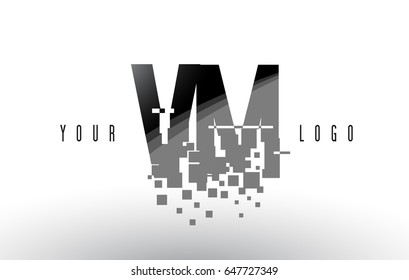 VM V M Pixel Letter Logo with Digital Shattered Black Squares. Creative Letters Vector Illustration.
