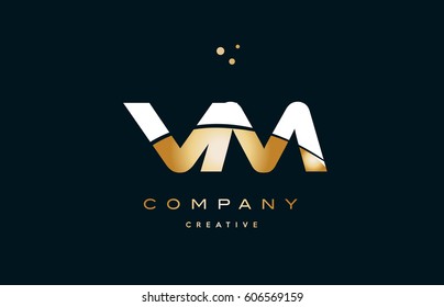 vm v m  white yellow gold golden metal metallic luxury alphabet company letter logo design vector icon template