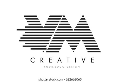 VM V M Zebra Letter Logo Design with Black and White Stripes Vector