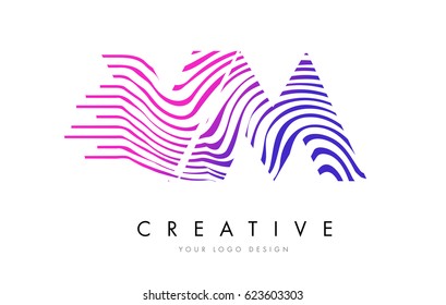 VM V M Zebra Letter Logo Design with Black and White Stripes Vector