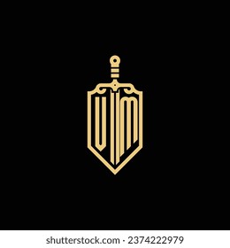 VM vintage shield and sword initial logo in high quality professional design that will print well across any print media