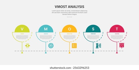 vmost analysis infographic outline style with 5 point template with creative circle slice with timeline style for slide presentation vector