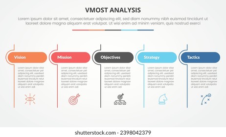 vmost analysis template infographic concept for slide presentation with table round header and line divider with 5 point list with flat style