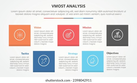 vmost analysis template infographic concept for slide presentation with square shape combination up and down with 5 point list with flat style