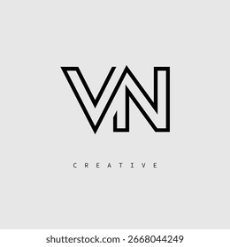 Logotipo de carta creativa de VN: monograma de línea mínima en negro para un diseño de identidad de marca moderno.