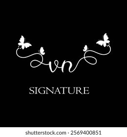 VN Handwritten initial letter, VN simple signature vector logo with butterfly shape variation, beauty, photography letter logo design. V N