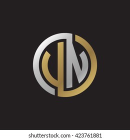 VN initial letters looping linked circle elegant logo golden silver black background
