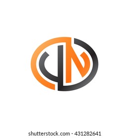 VN initial letters looping linked ellipse logo orange black