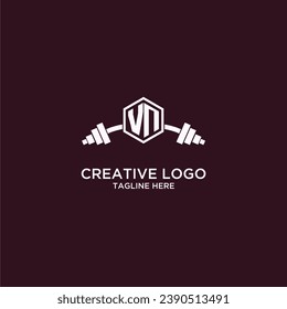 Monograma inicial VN para fitnes o logotipo de gimnasia con diseño de escudo creativo y barbacoa