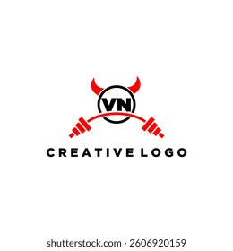 VN initial monogram for fitnes or gym logo with devil style design
