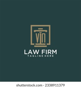 Logotipo de monograma inicial VN para la firma de abogados con diseño de hitos en cuadrado creativo