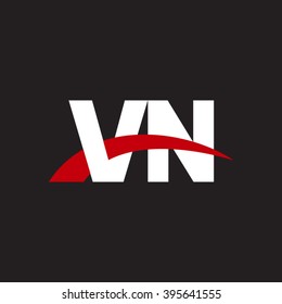 VN initial overlapping swoosh letter logo white red black background
