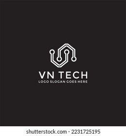VN Initial tech logo vector image