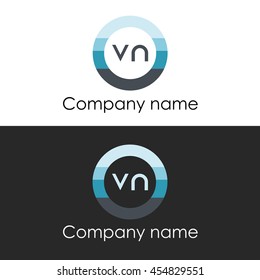 VN letter circle shape icon logo white blue