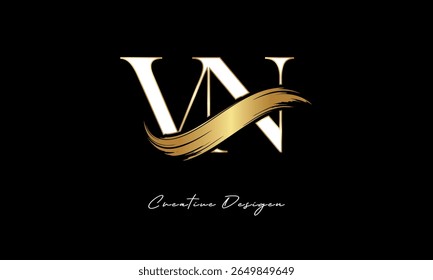 VN Letter Monogram Logo – Elegant Gold Brush Stroke Letter mark for Luxury Branding, Fashion, Boutique  Premium Identity Design
