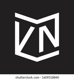 Monograma de logotipo VN con plantilla de diseño estilo escudo aislado en fondo negro