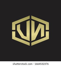 VN Logo monogram with hexagon shape and piece line rounded design tamplate on gold colors