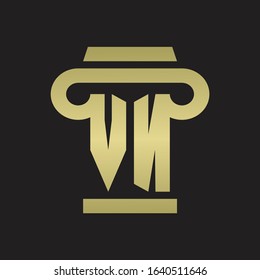 VN Logo monogram with pillar style design template with gold colors