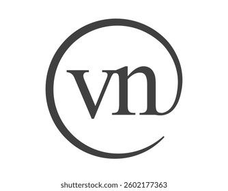 VN logo from two letter with circle shape email sign style. V and N round logotype of business company for brand identity.