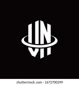 VN monogram logo in a hexagon style and surrounded by a ring