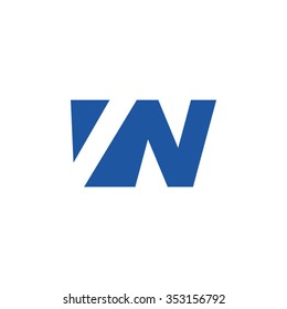 VN negative space letter logo blue