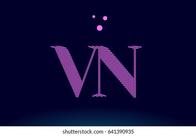 vn v n alphabet letter logo pink line stripes magenta purple blue font creative text dots company vector icon design template