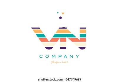 vn v n alphabet letter logo colors colorful line stripe font creative text dots company vector icon design template
