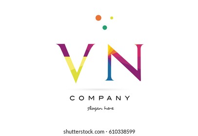 vn v n  creative rainbow colors colored alphabet company letter logo design vector icon template